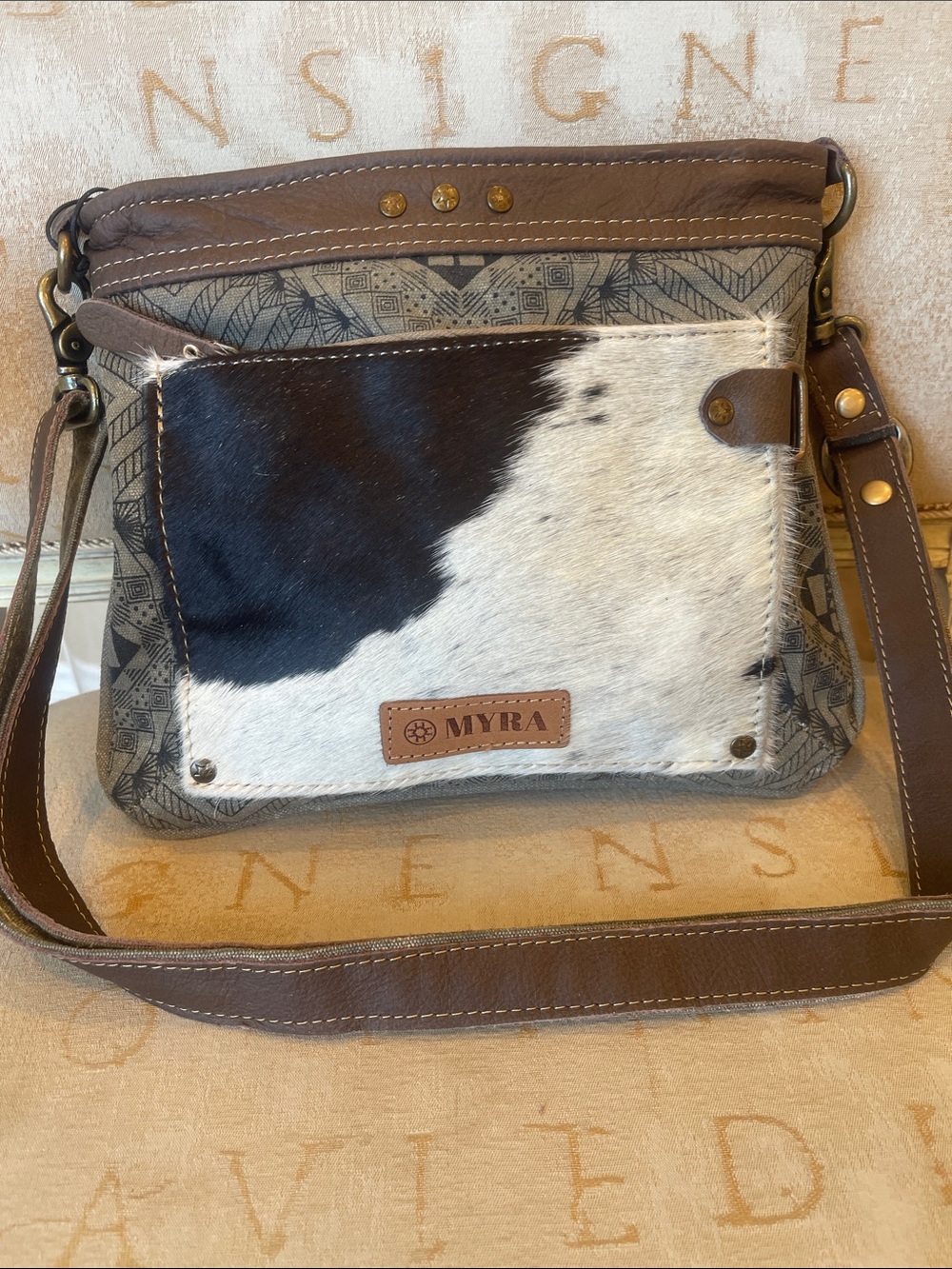 Myra Bag Brown, Black & White Haircalf Messenger Crossbody